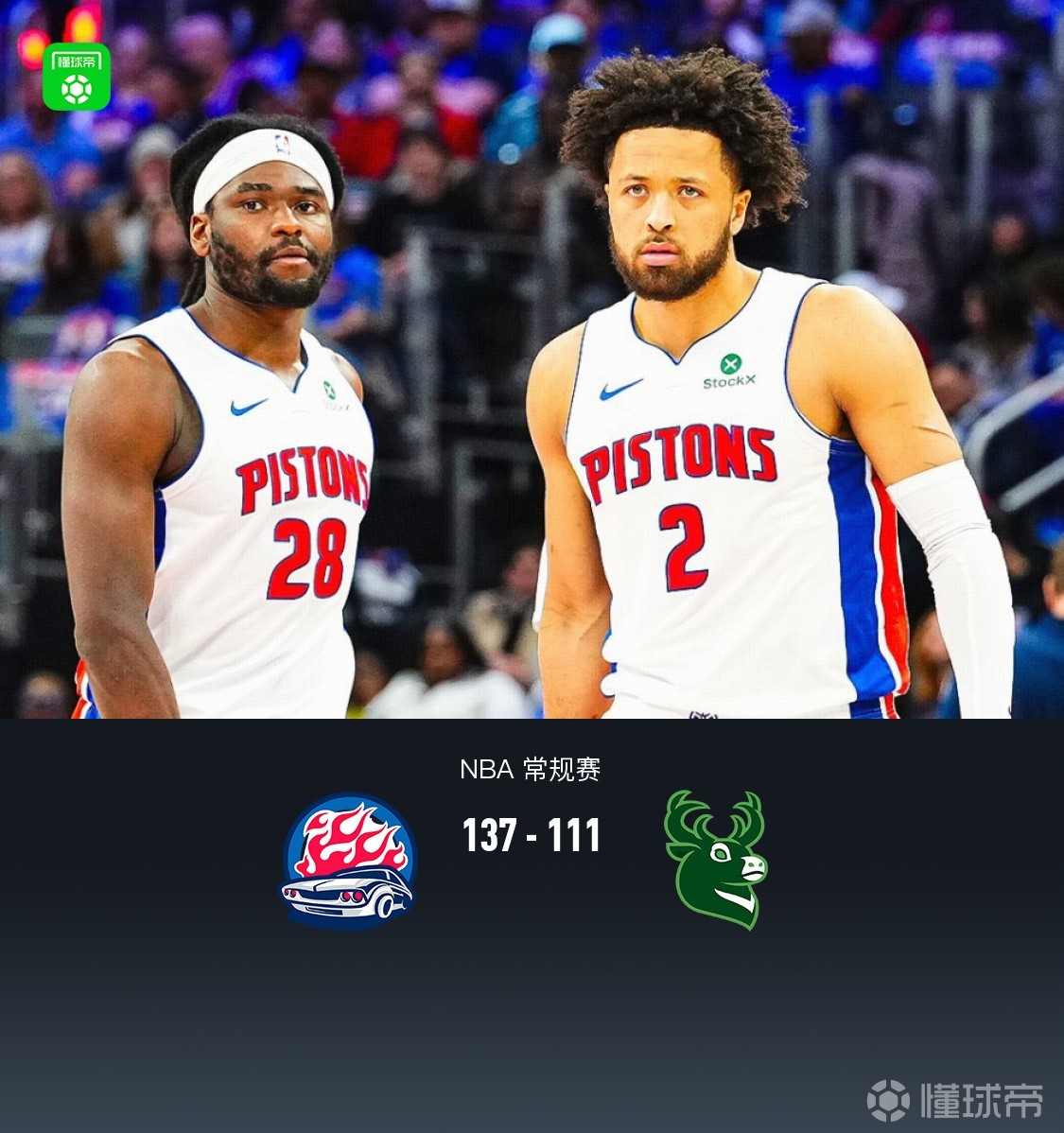 活塞137-111大胜雄鹿，坎宁安复出13+10，杜伦21分9板