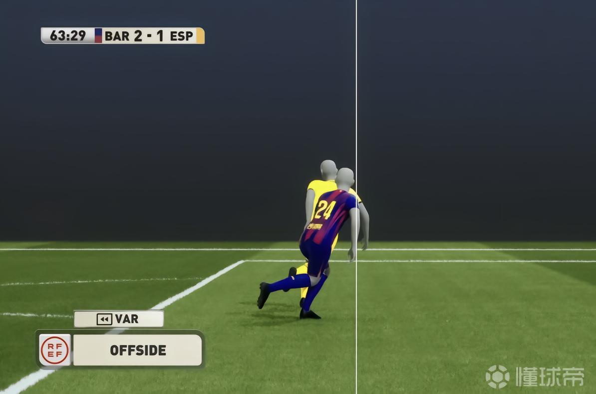 差之毫厘，半自动越位系统显示费兰第三粒进球越位非常轻微
