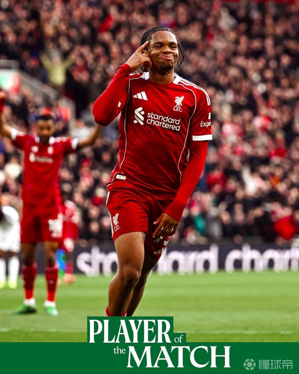 利物浦官方：恩古莫哈当选与富勒姆一役队内最佳球员