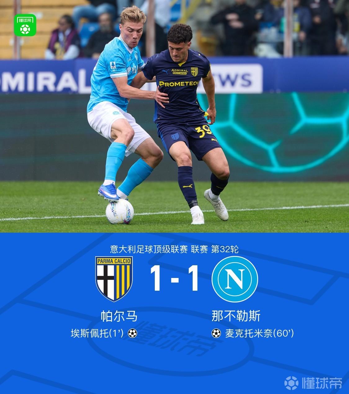 那不勒斯1-1帕尔马，埃斯佩托闪击，麦克托米奈建功