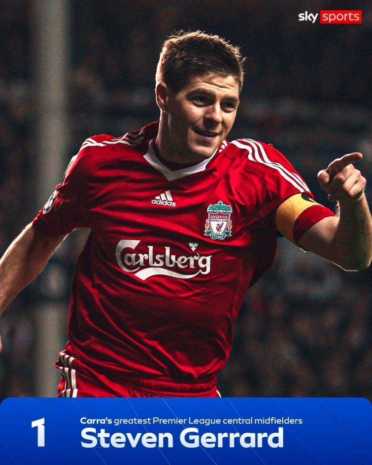 球迷票选英超历史10大中场！杰拉德居首，斯科尔斯德布劳内第3