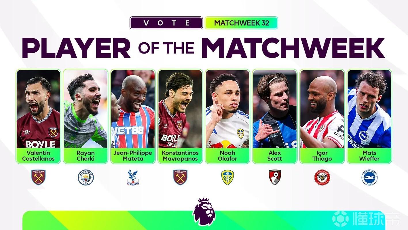 英超第32轮最佳球员候选：谢尔基、马特塔、斯科特等球员在列