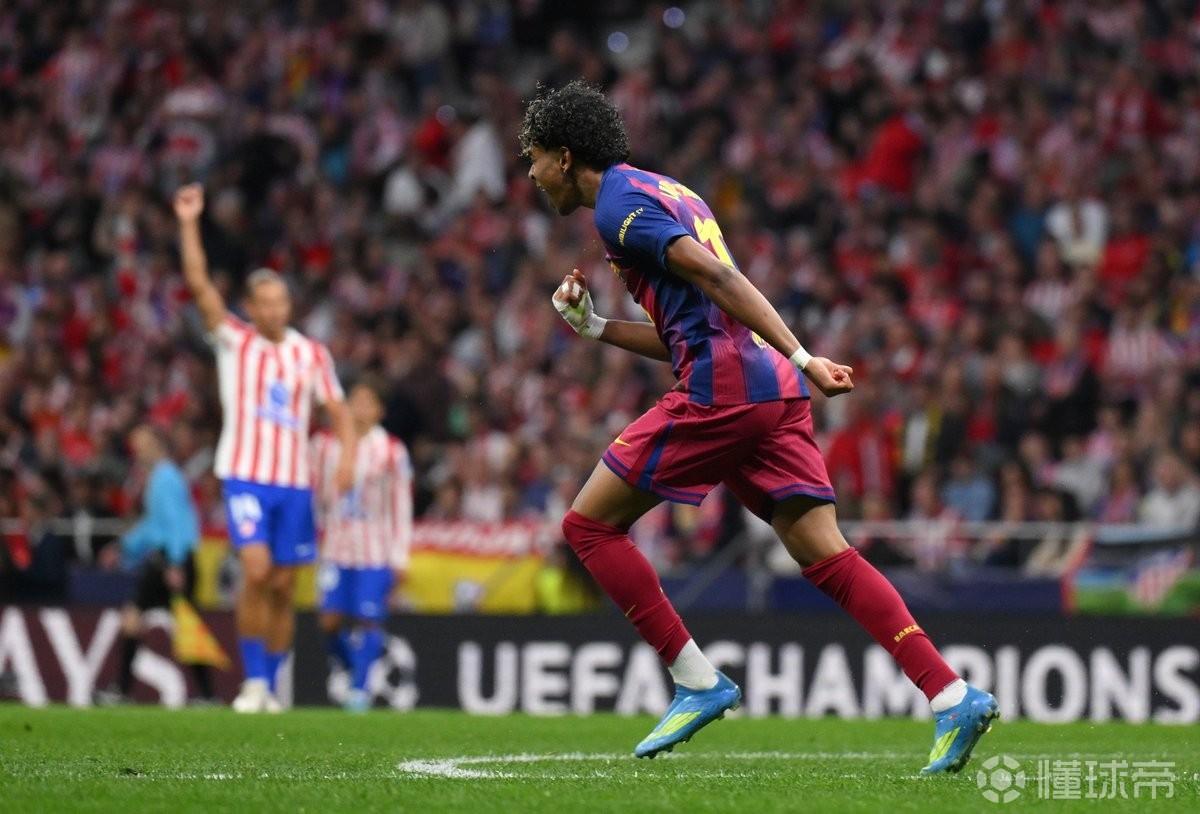 亚马尔开场3分52秒破门，为马竞欧冠主场第二快丢球