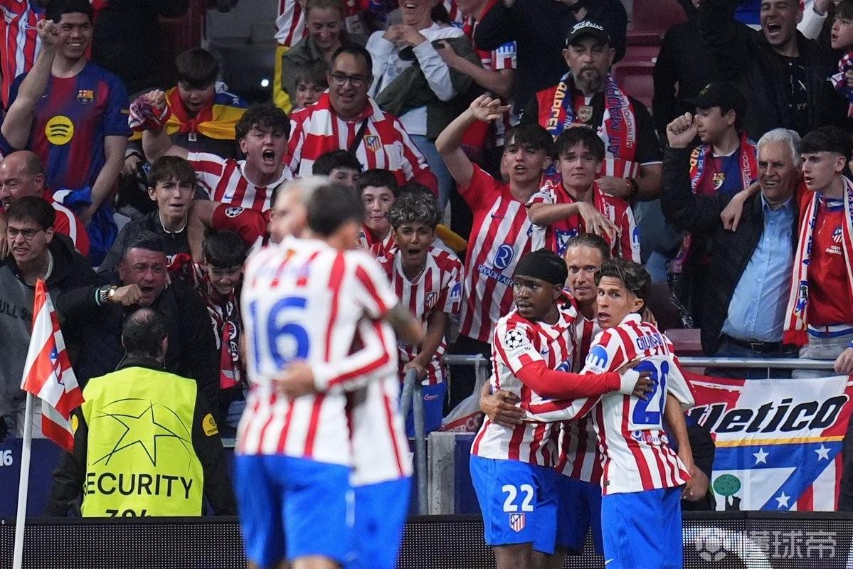 马竞队史第7次闯进欧冠半决赛，此前曾3次晋级决赛