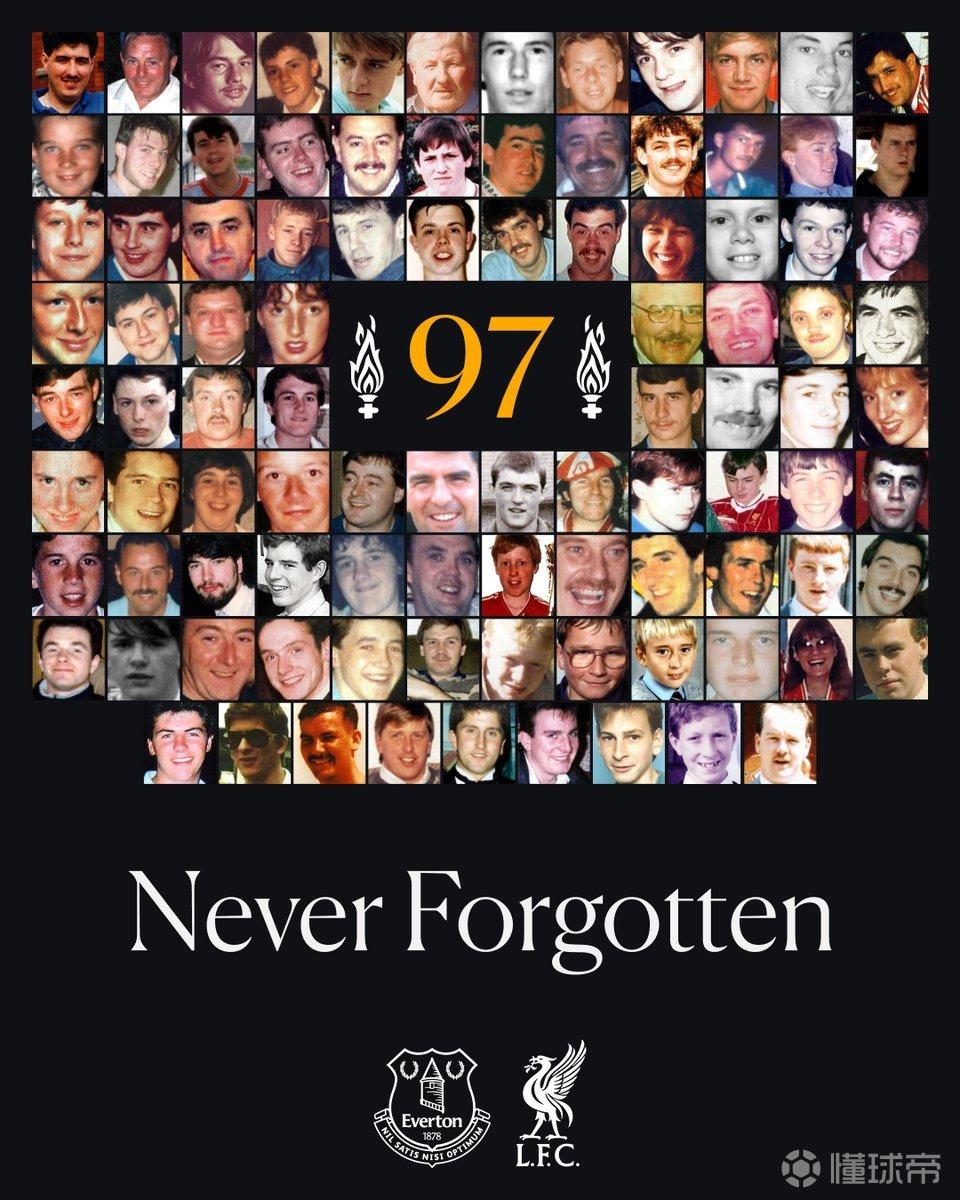 大爱无疆，埃弗顿缅怀希尔斯堡案遇难者：永远铭记于心，愿安息