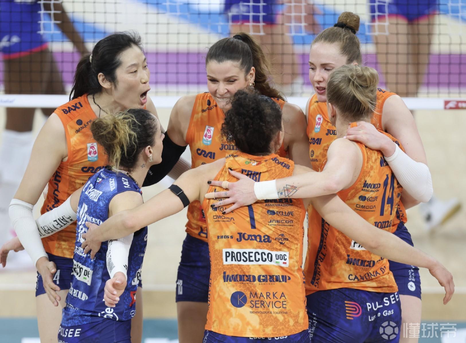 意甲女排总决赛次回合：科内利亚诺客场3-0米兰，朱婷得8分