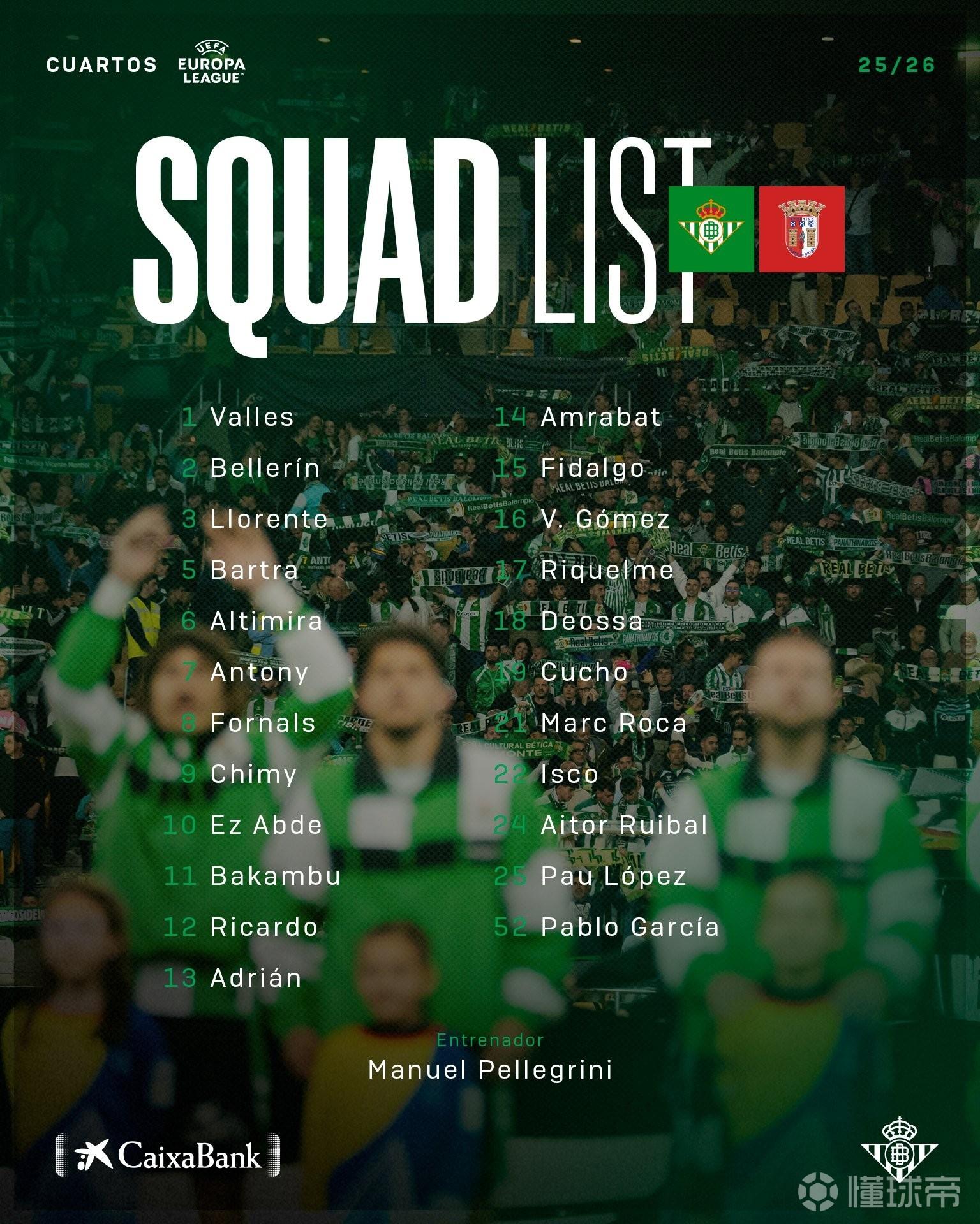 伤愈回归，伊斯科重返贝蒂斯大名单，此前他已伤缺4个半月