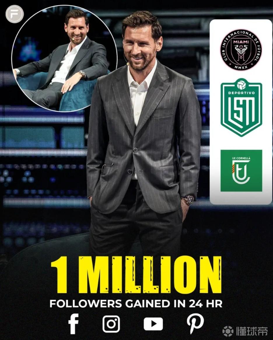 梅西效应，博主：科尔内利亚各社媒账号因梅西一天内涨粉超100万