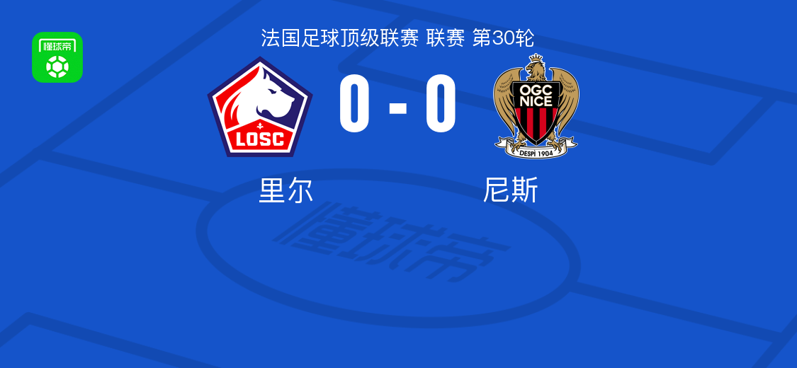 里尔0-0尼斯，两队各拿一分