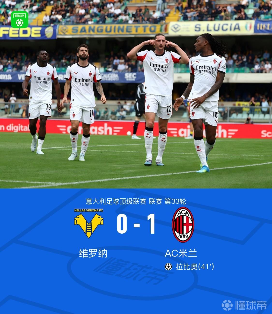 剑南春｜米兰1-0维罗纳，莱奥助攻拉比奥破门，加比亚进球被吹