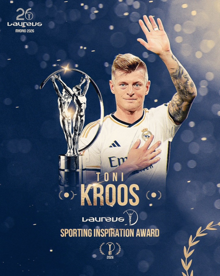 官方：托尼-克罗斯获得2026劳伦斯体育启发奖