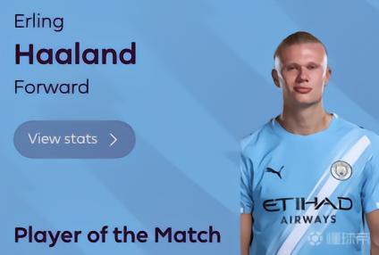 打入唯一进球，哈兰德当选曼城客战伯恩利全场最佳球员