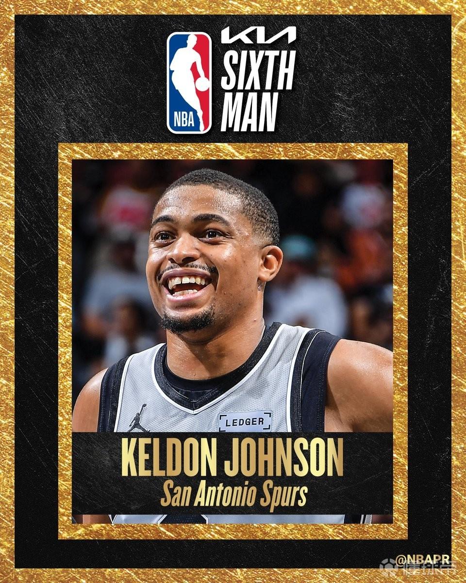 NBA官方：马刺前锋凯尔登-约翰逊当选赛季最佳第六人