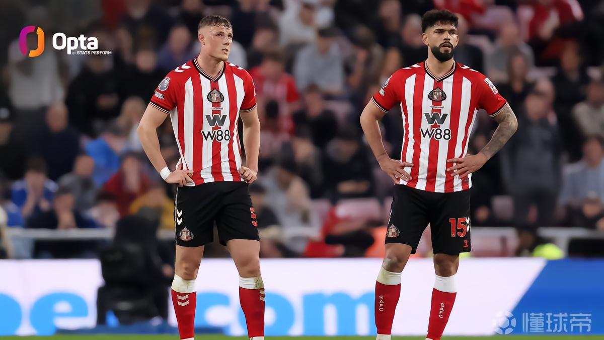 自2015年对阵曼城以来，桑德兰首次正式比赛半场丢4球