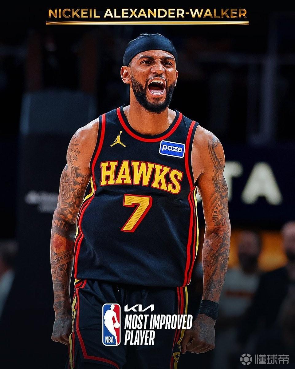 NBA官方：老鹰前锋亚历山大-沃克当选赛季进步最快球员