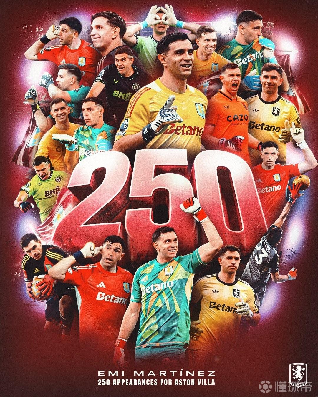 里程碑，大马丁成为第3位在英超球队完成250次出场的南美门将