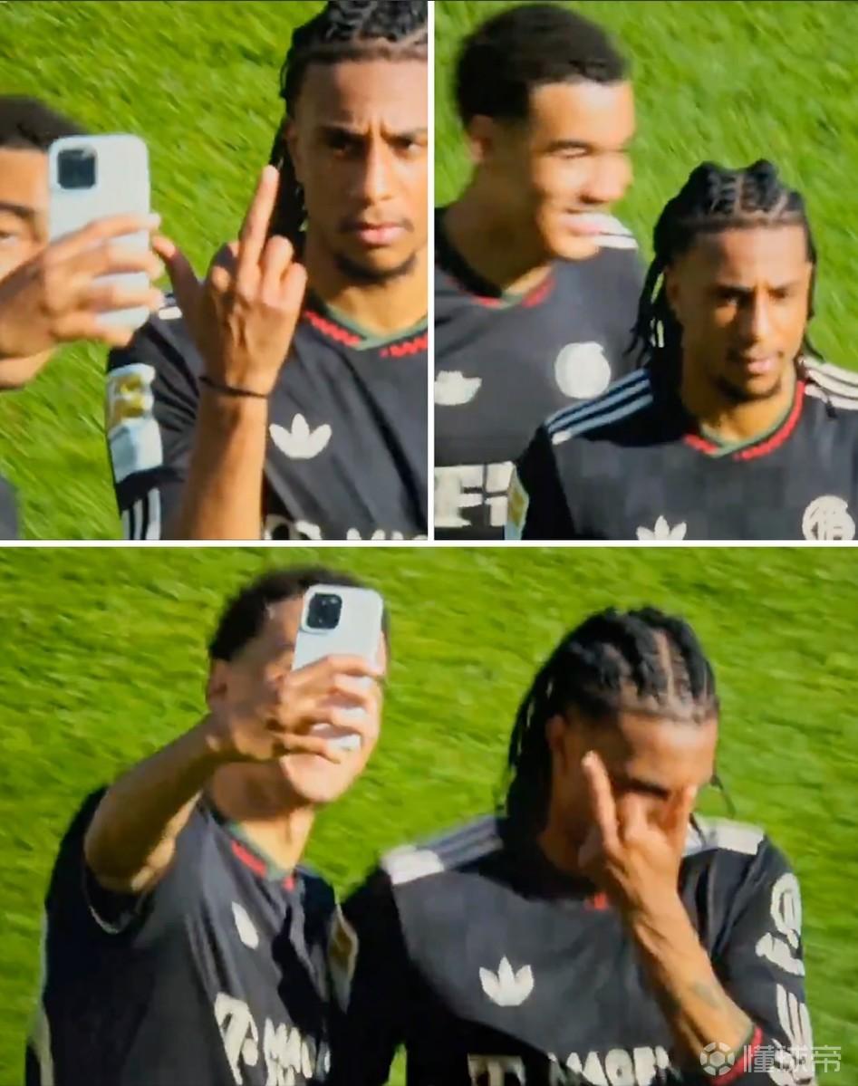 有趣，穆西亚拉赛后拉着奥利塞跟他自拍，奥利塞冷脸竖中指