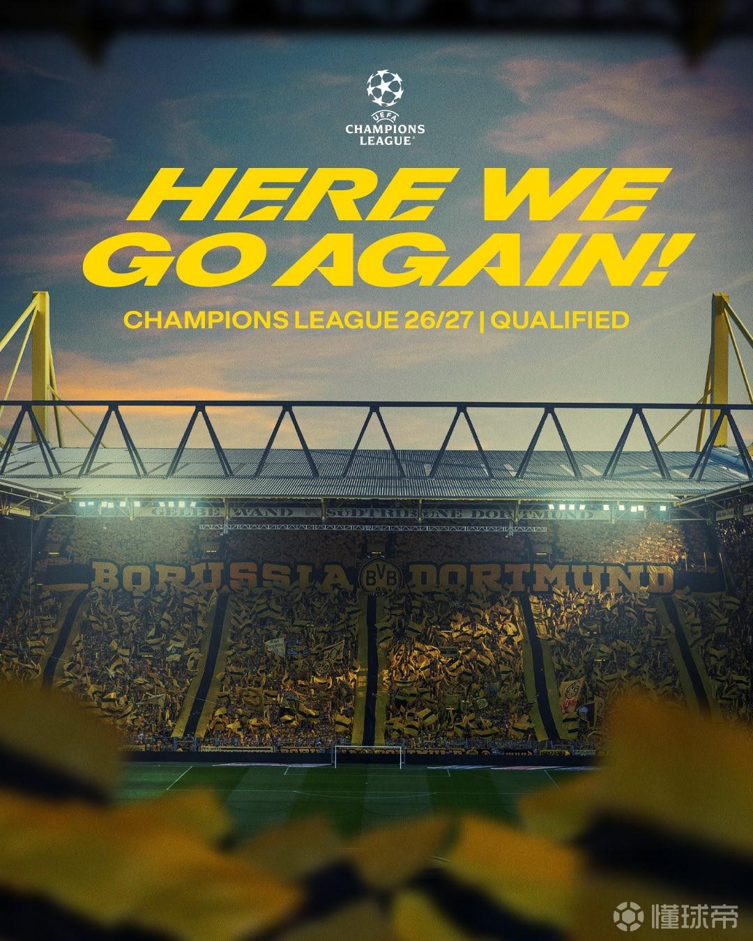 领先第5名10分，多特提前3轮晋级下赛季欧冠正赛