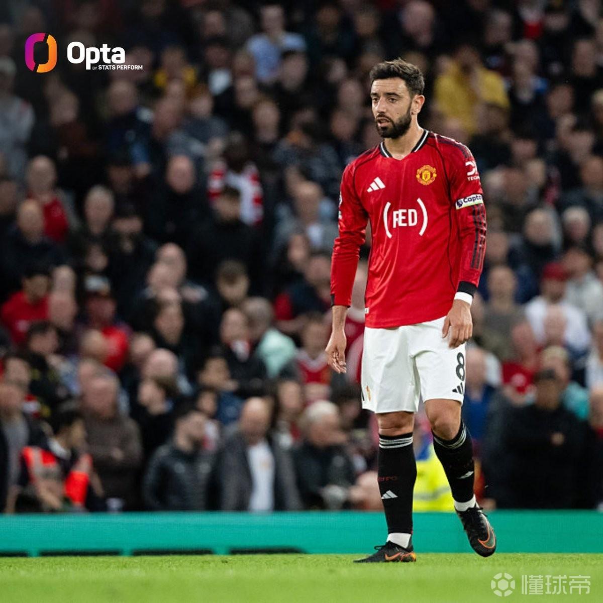 自范佩西以来，B费是首位连续7场英超参与进球的曼联球员