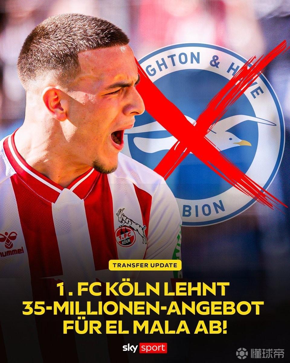 德天空：布莱顿3500万欧报价马拉遭拒，为他标价5000万欧元