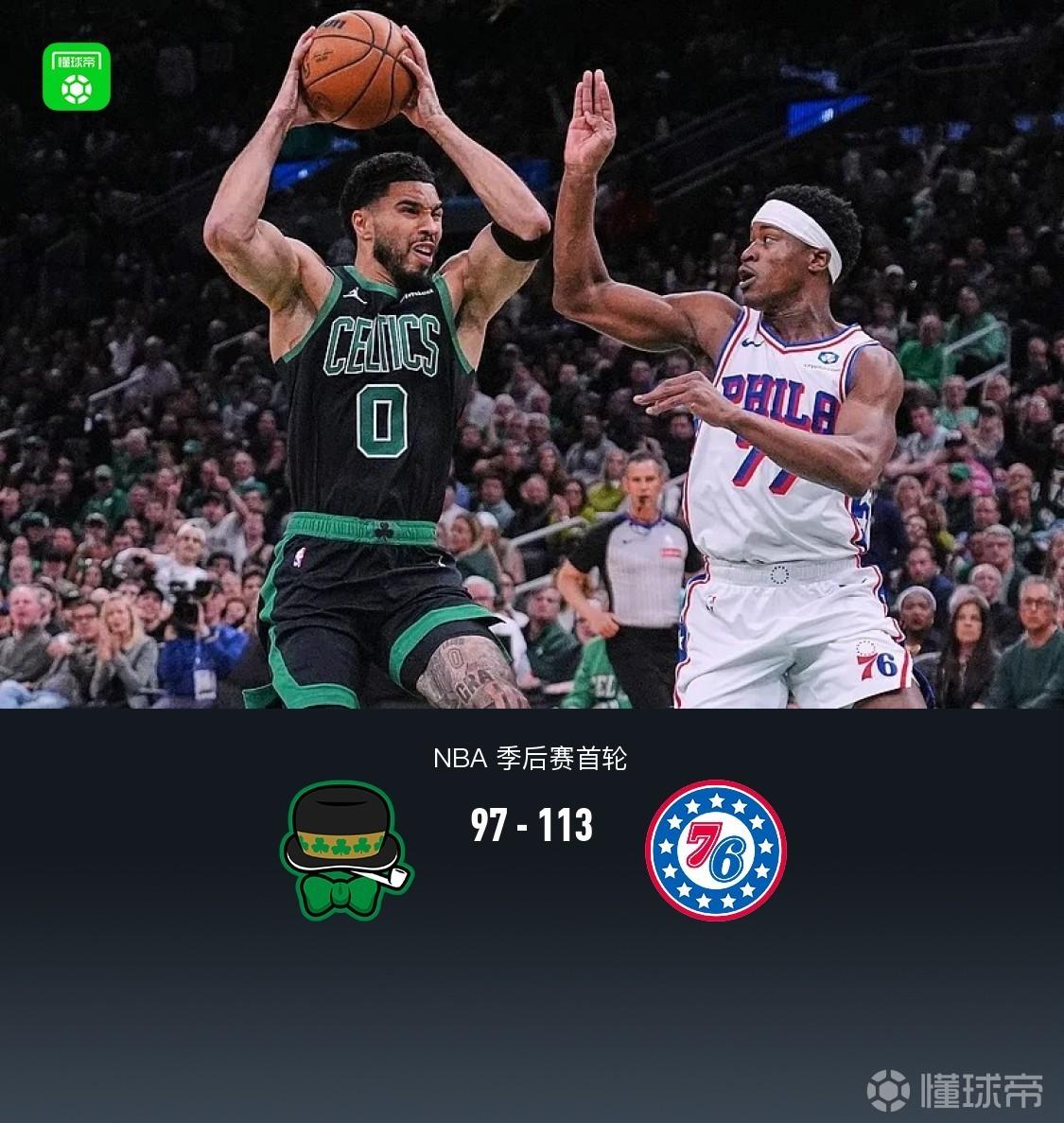 76人113-97凯尔特人2-3挽救赛点，恩比德33+8，塔图姆24+16