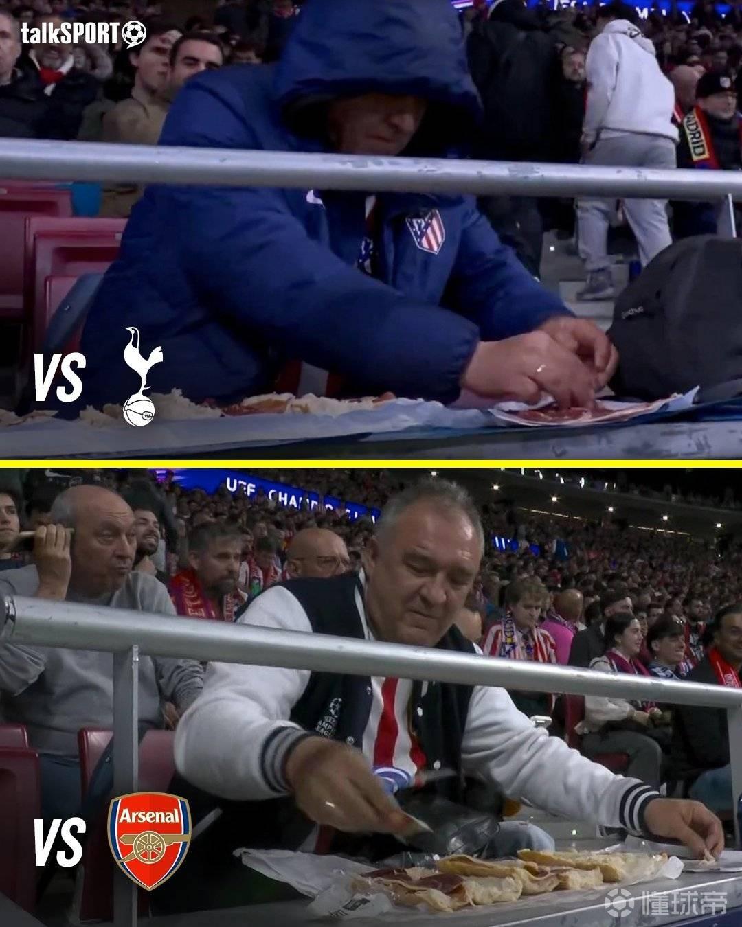 又是你？暨对阵热刺后，马竞球迷今天又在看台上制作三明治