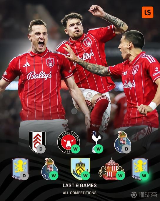 诺丁汉森林各项赛事近4场全胜，并已连续9场保持不败