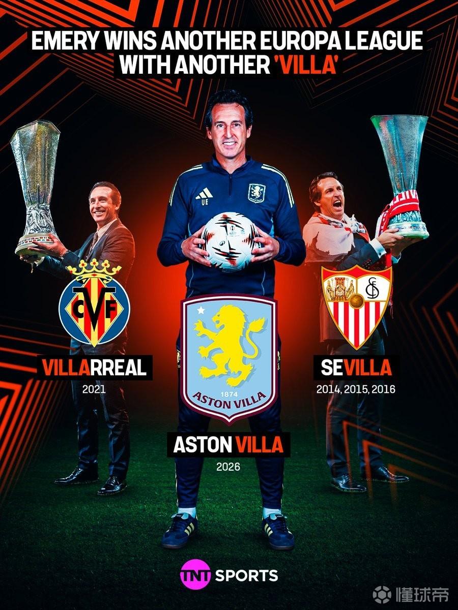 巧合？埃梅里欧联杯夺冠的三支球队名字里都有“villa”
