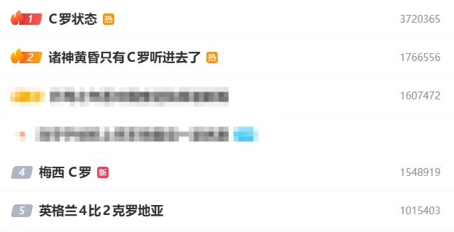 微博热搜前二都是C罗：诸神黄昏只有C罗听进去了