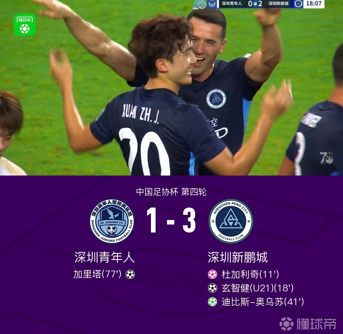 新鹏城3-1青年人晋级第五轮，玄智健世界波，奥乌苏点射