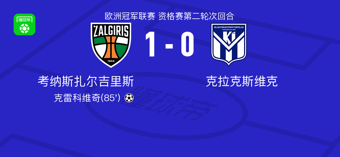 考纳斯扎尔吉里斯1-0克拉克斯维克，克雷科维奇绝杀
