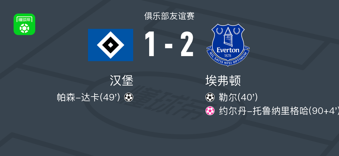 埃弗顿2-1汉堡，勒尔建功