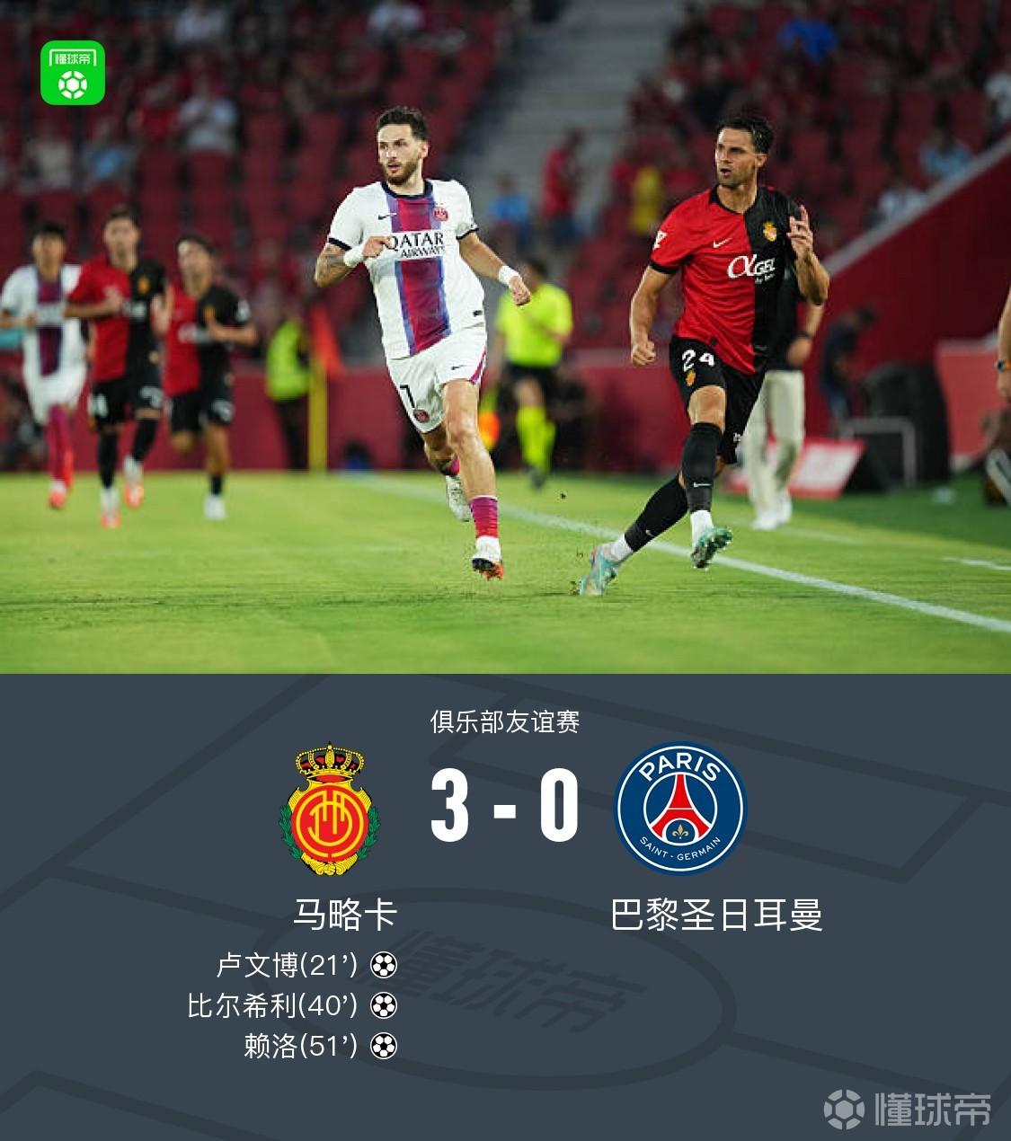 巴黎0-3不敌马略卡，比尔希利传射，赖洛建功