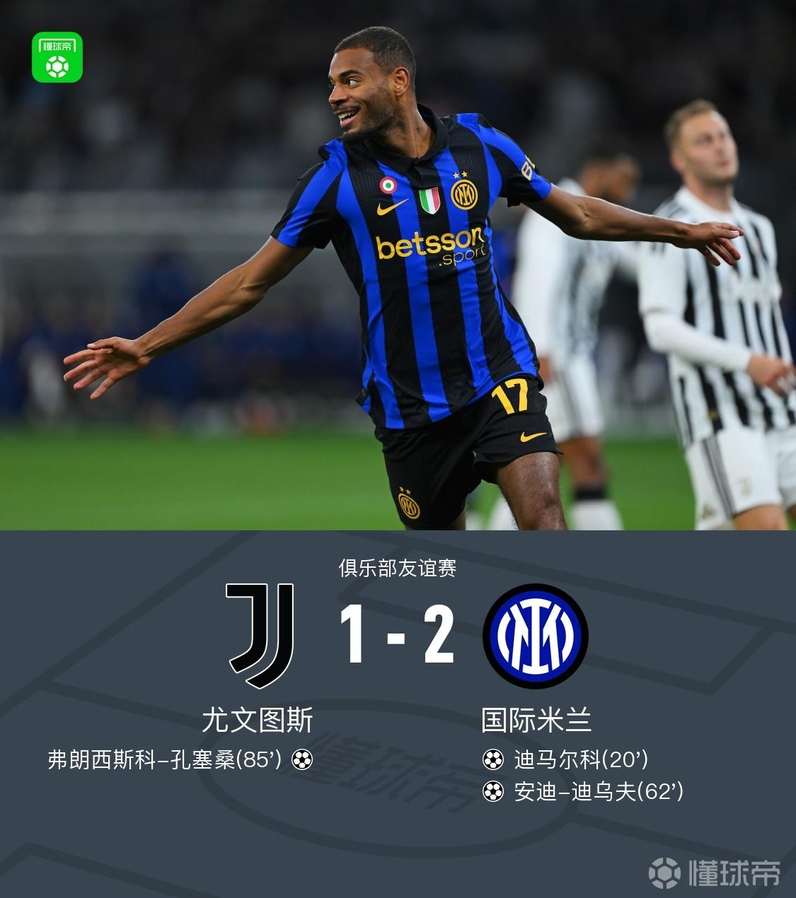 国米2-1尤文，迪马尔科、迪乌夫建功，小孔塞桑破门难救主