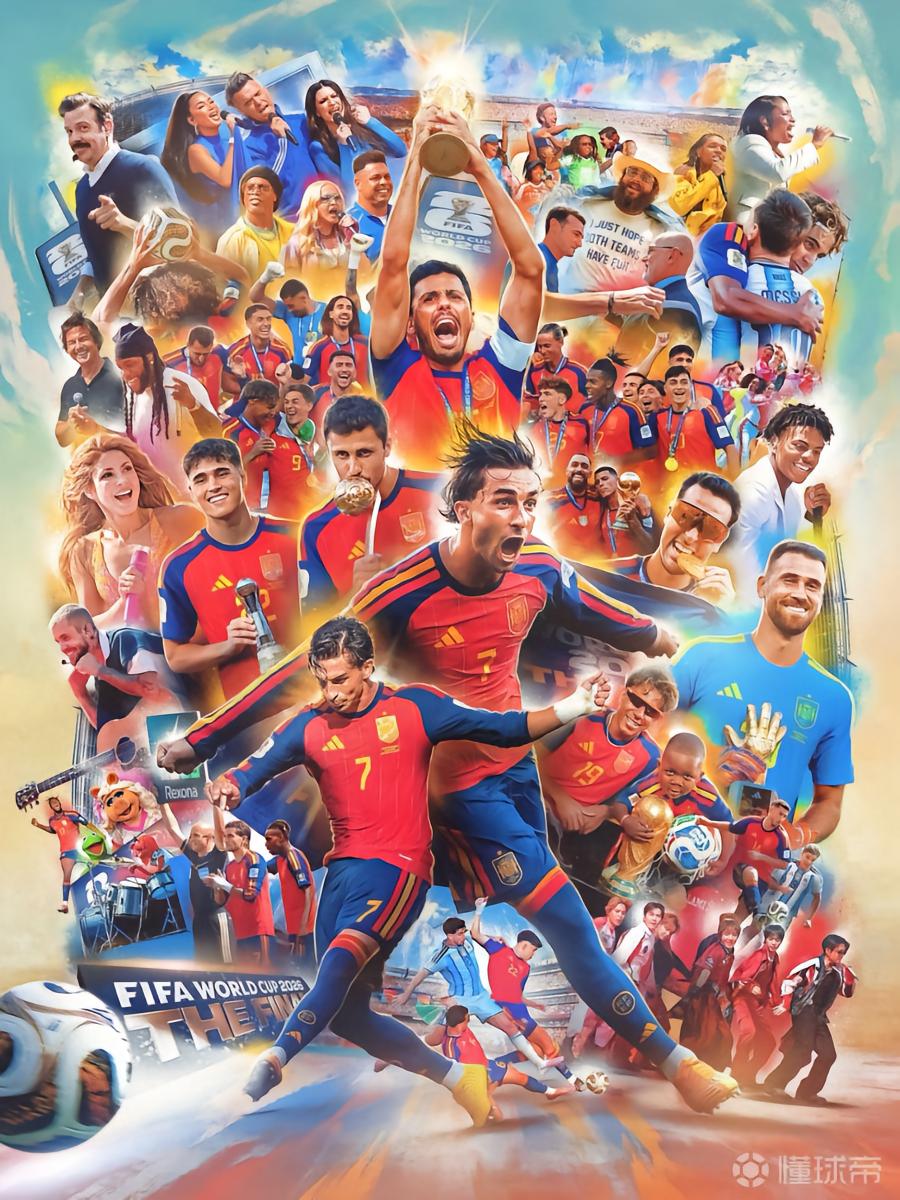 FIFA世界杯决赛回顾海报：费兰占C位，梅西在角落拥抱亚马尔