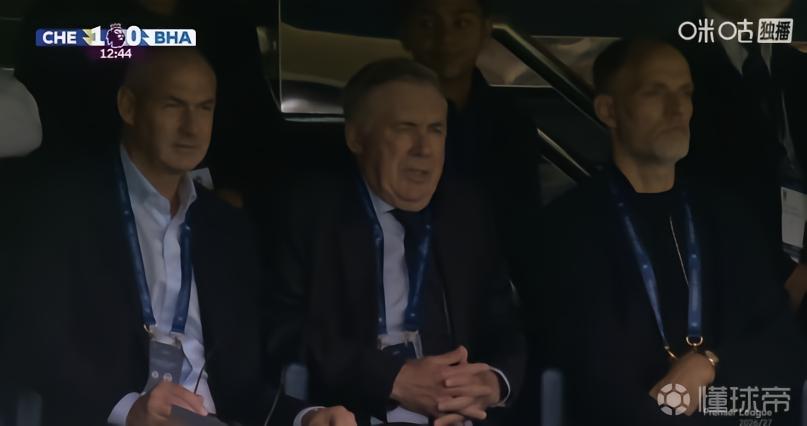 考察球员，前切尔西主帅安切洛蒂与图赫尔现身斯坦福桥