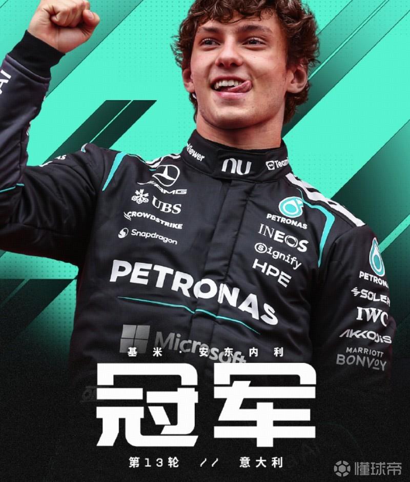 F1意大利站正赛：安东内利第19起步主场夺冠，勒克莱尔退赛