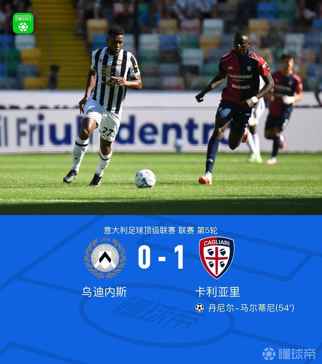 三连胜！卡利亚里1-0客胜乌迪内斯，丹尼尔-马尔蒂尼制胜球