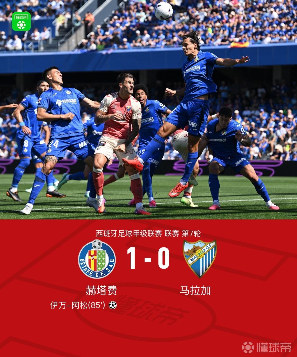 赫塔费1-0马拉加，伊万-阿松绝杀，埃雷罗屡现神扑