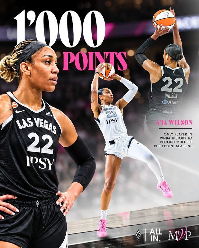 WNBA历史第一人！阿贾·威尔逊达成多次单赛季千分神迹