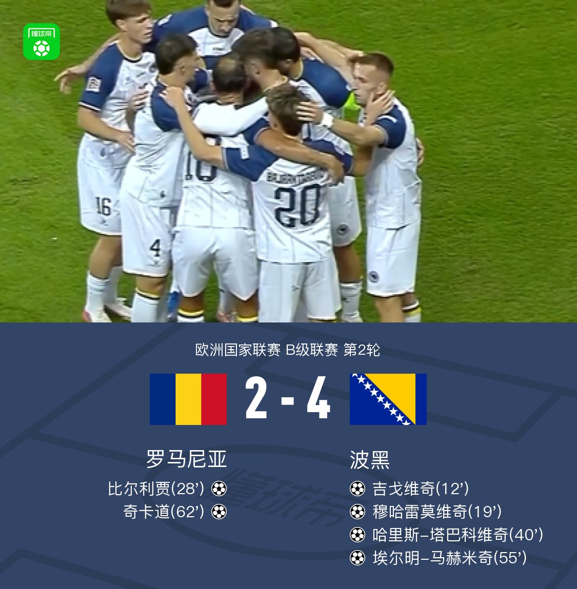 罗马尼亚2-4波黑，吉戈维奇、穆哈雷莫维奇、塔巴科维奇破门
