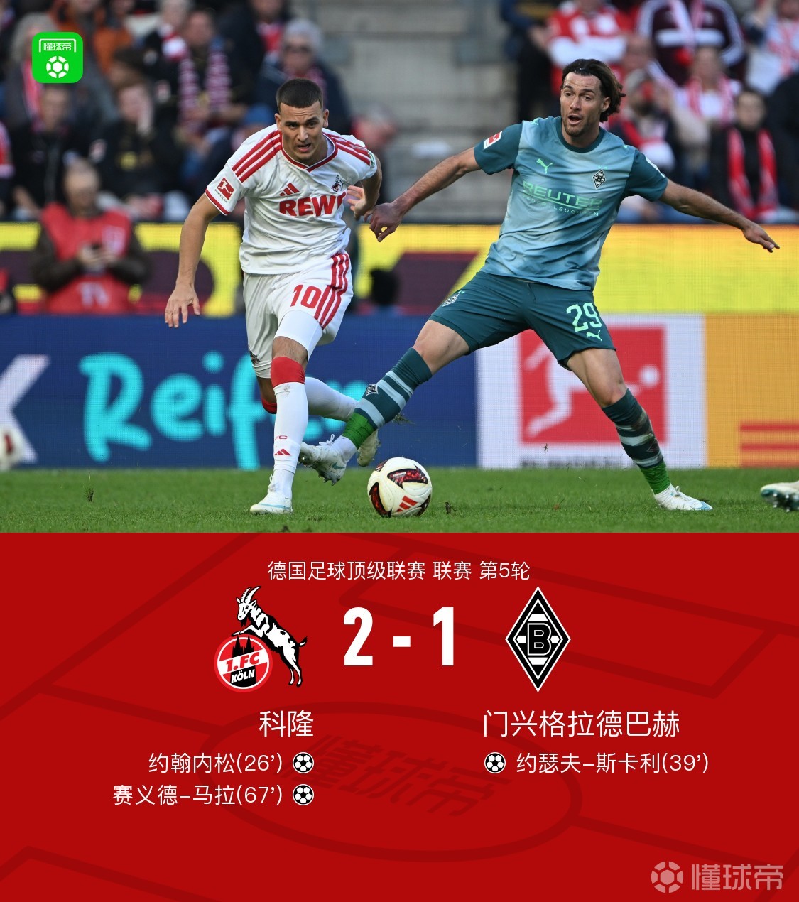 科隆2-1门兴格拉德巴赫，赛义德-马拉、约翰内松破门