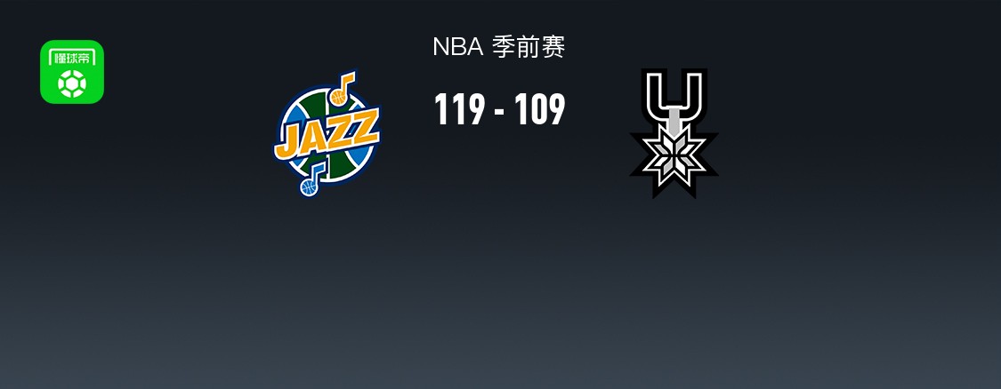 NBA战报：爵士119-109马刺，贾科比-吉莱斯皮25分
