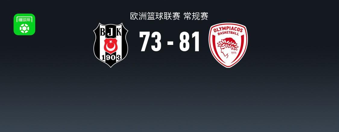 欧篮联战报：奥林匹亚科斯81-73贝西克塔斯取欧篮联4连胜，维琴科夫16+5+2