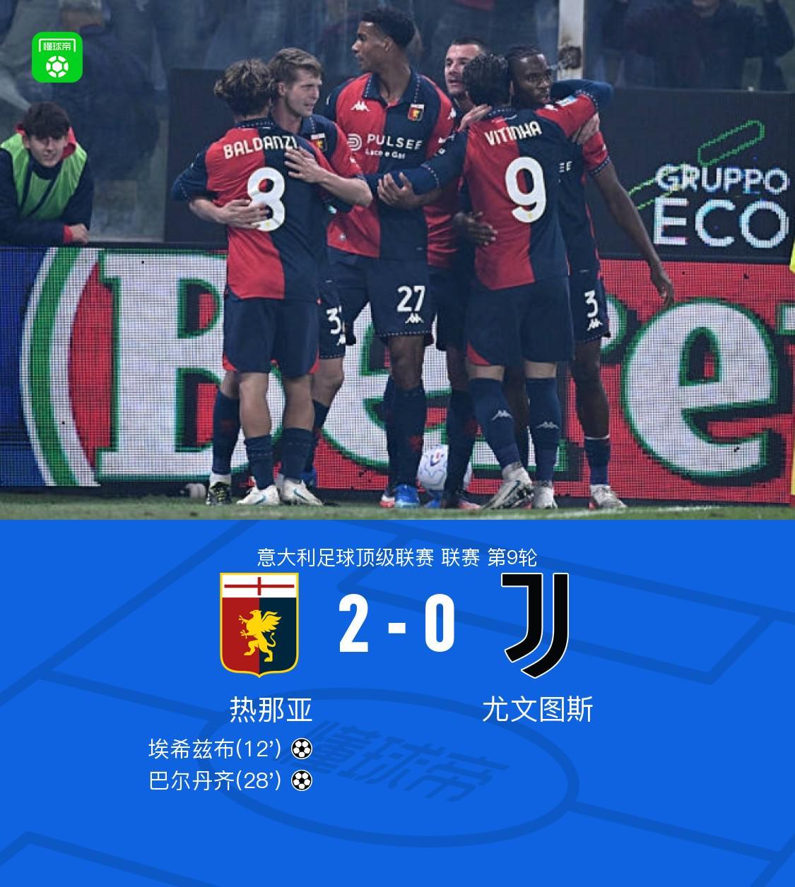 剑南春丨尤文0-2热那亚，巴尔丹齐传射，埃希兹布建功