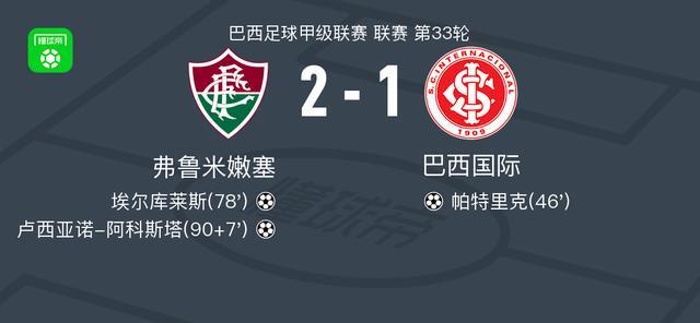 弗鲁米嫩塞2-1逆转巴西国际，卢西亚诺-阿科斯塔、埃尔库莱斯破门