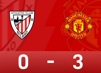 ⚽欧联战报：B费梅开二度，卡塞米罗破门，维维安直红，曼联3-0十人毕尔巴鄂竞技